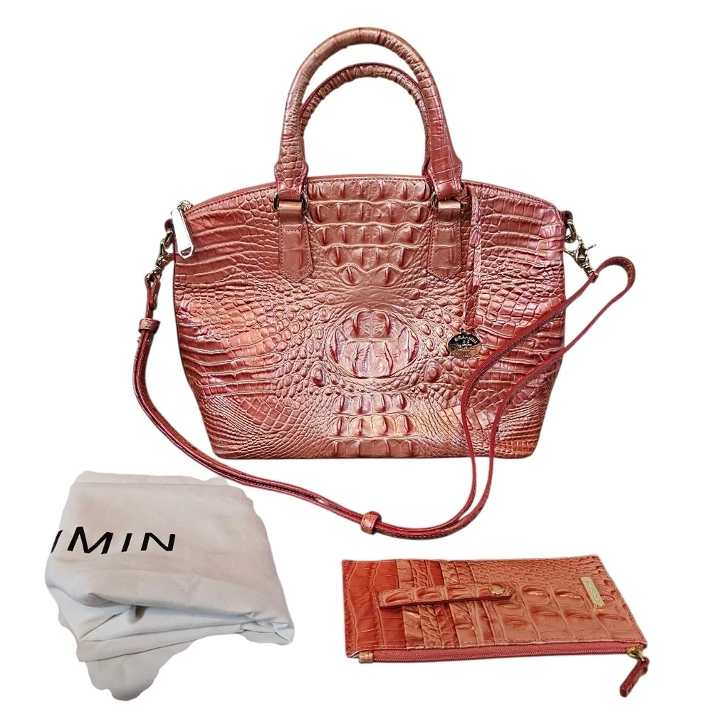 Brahmin Duxbury Pink Punch Melbourne Croc Leather and Card Holder Wallet Set
